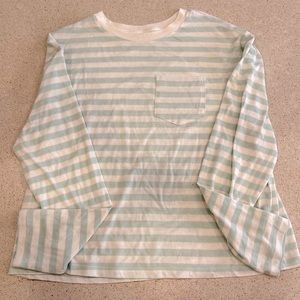 TEAL AND WHITE STRIPPED LONG SLEEVE